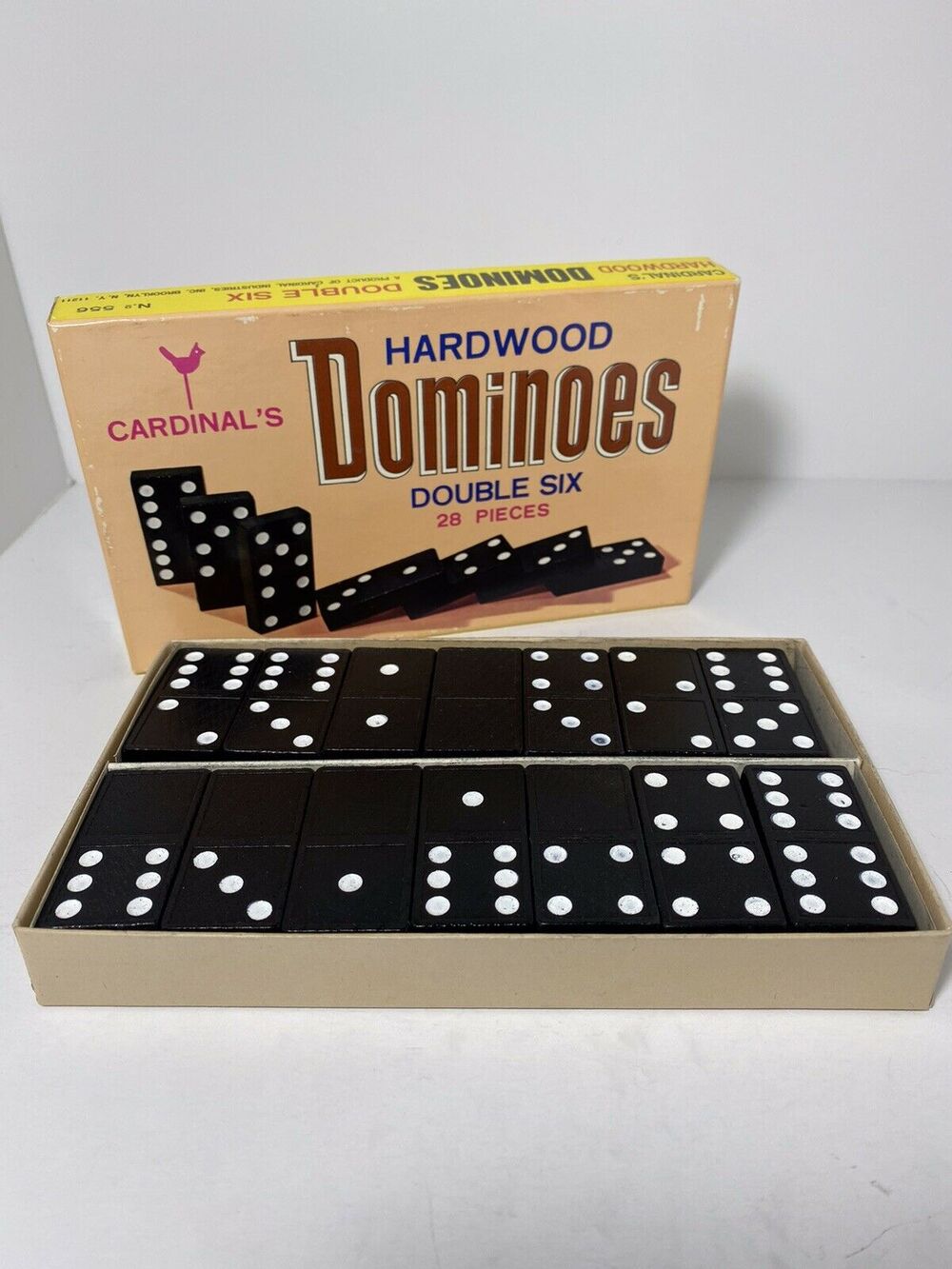 Dominoes Vintage Cardinal’s Hardwood Double 6 28 Pieces No. 556